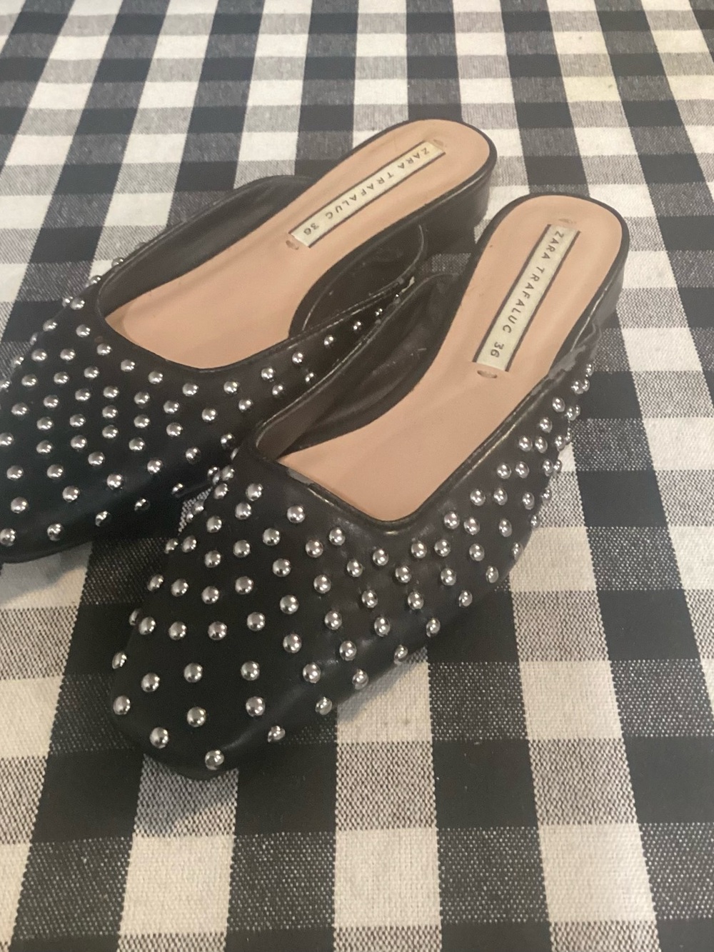 Zara Black Studded Mule Slides